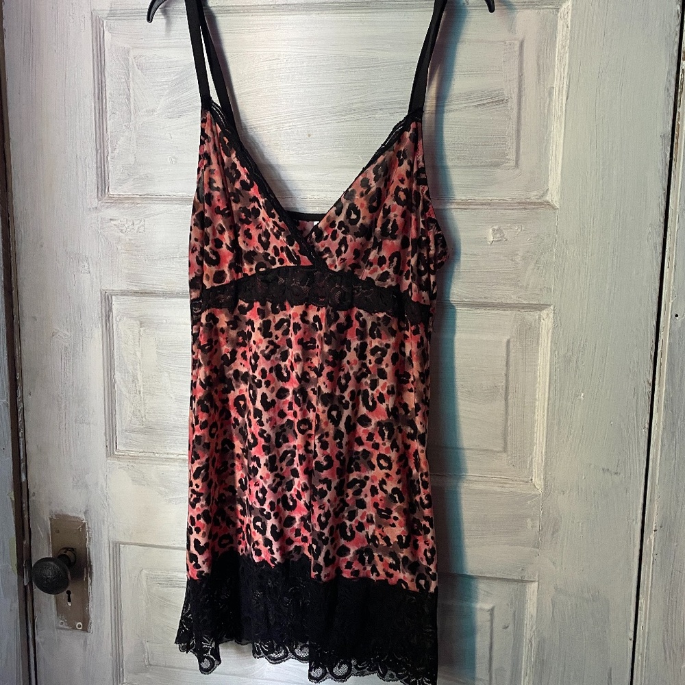 pink black animal print lace nightie